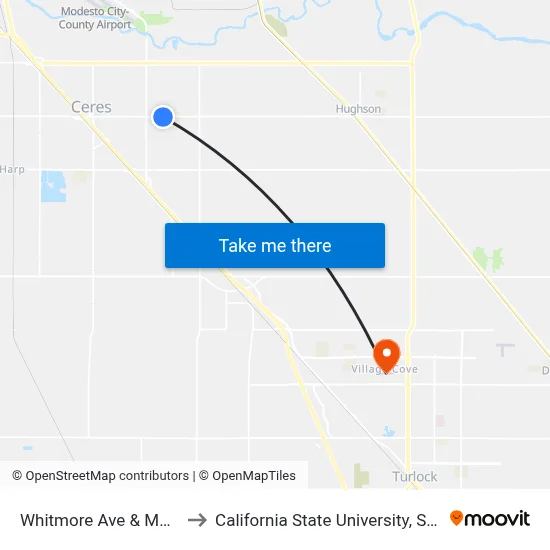 Whitmore Ave & Moore Rd to California State University, Stanislaus map