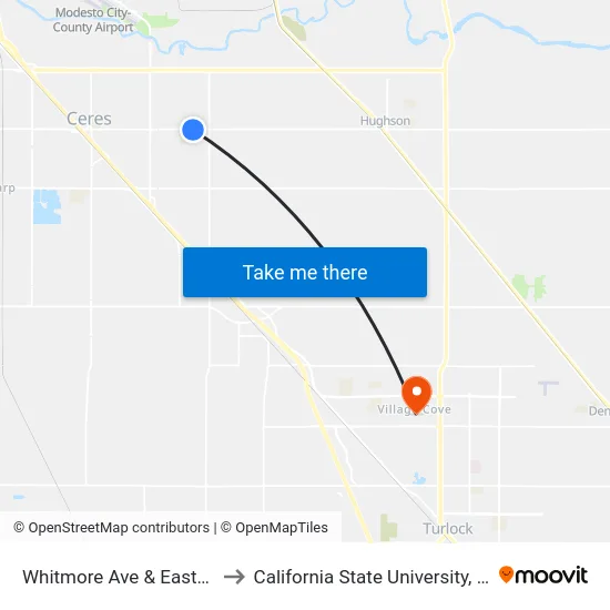 Whitmore Ave & Eastgate Blvd to California State University, Stanislaus map