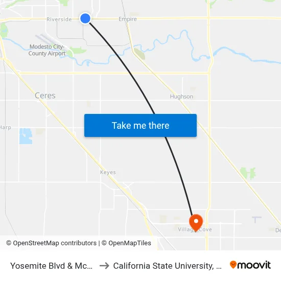 Yosemite Blvd & Mcclure Rd to California State University, Stanislaus map