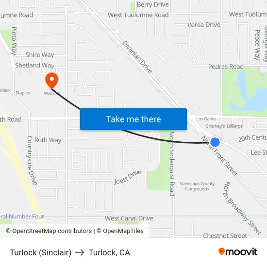 Turlock (Sinclair) to Turlock, CA map