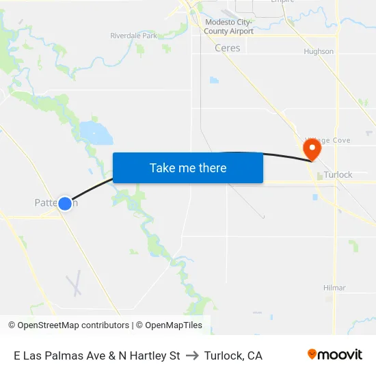 E Las Palmas Ave & N Hartley St to Turlock, CA map