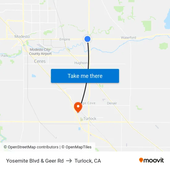 Yosemite Blvd & Geer Rd to Turlock, CA map