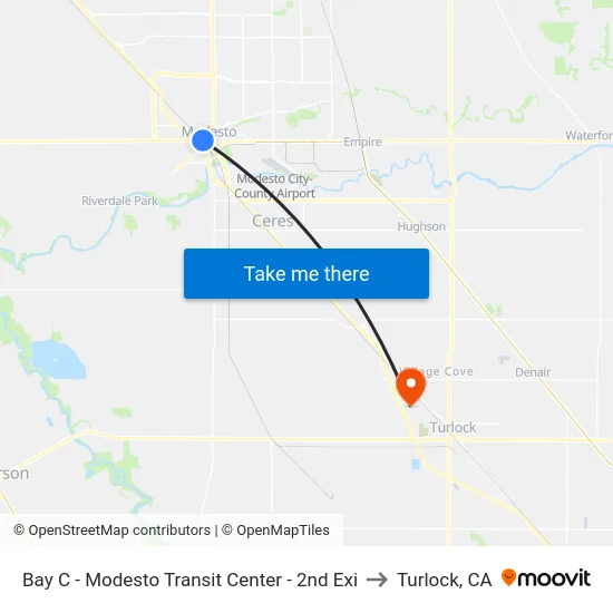 Bay C - Modesto Transit Center - 2nd Exi to Turlock, CA map