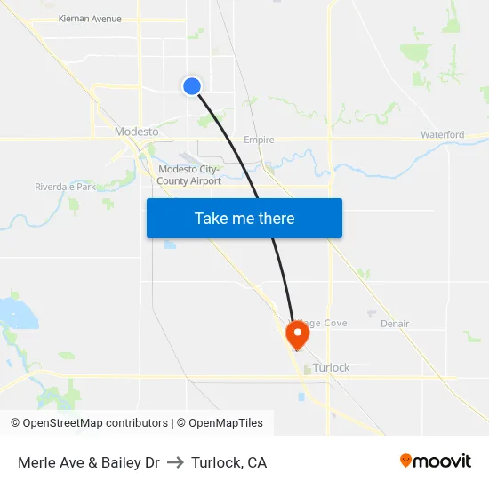 Merle Ave & Bailey Dr to Turlock, CA map