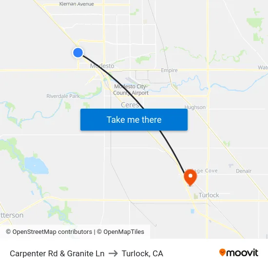 Carpenter Rd & Granite Ln to Turlock, CA map