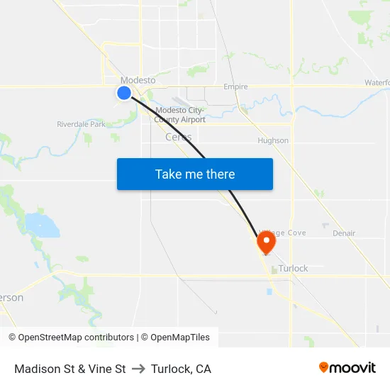 Madison St & Vine St to Turlock, CA map