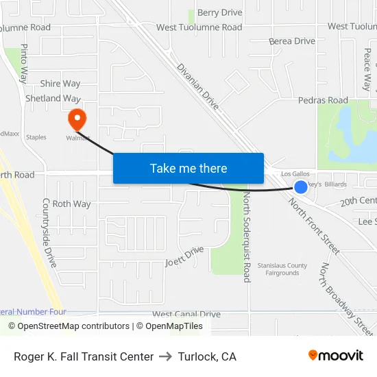 Roger K. Fall Transit Center to Turlock, CA map