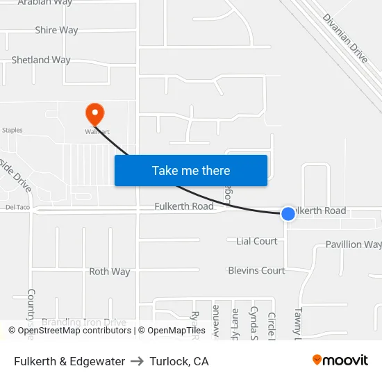 Fulkerth & Edgewater to Turlock, CA map