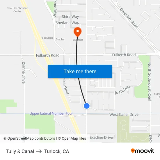 Tully & Canal to Turlock, CA map