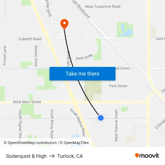 Soderquist & High to Turlock, CA map