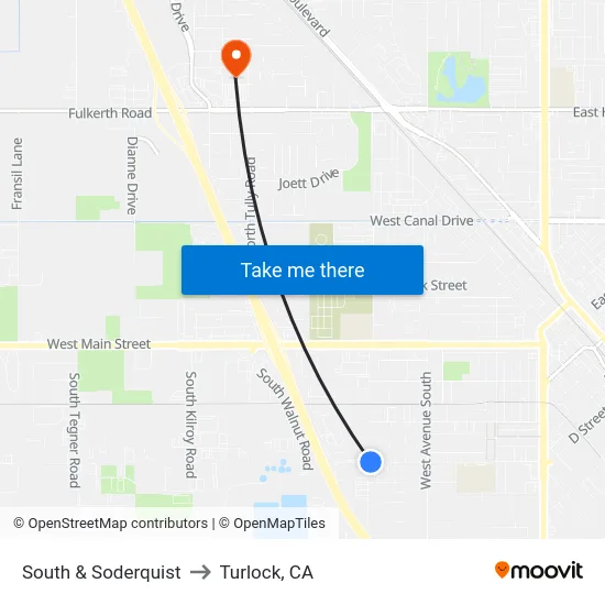 South & Soderquist to Turlock, CA map