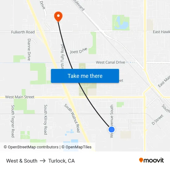 West & South to Turlock, CA map