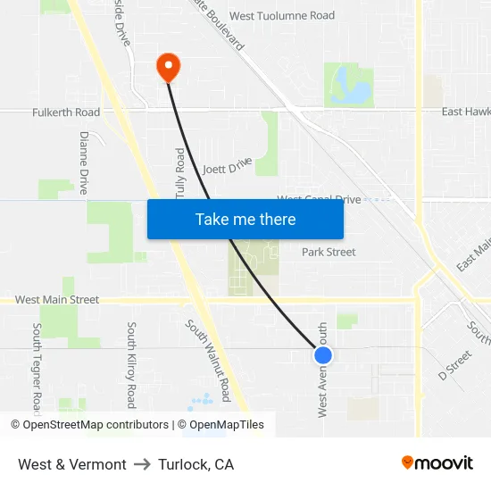 West & Vermont to Turlock, CA map