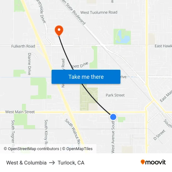 West & Columbia to Turlock, CA map