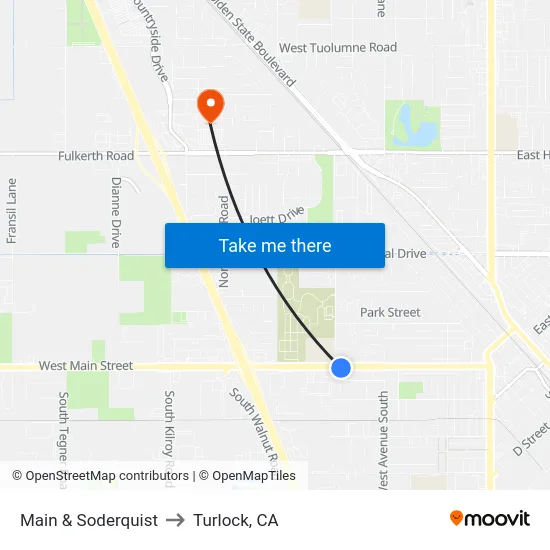 Main & Soderquist to Turlock, CA map