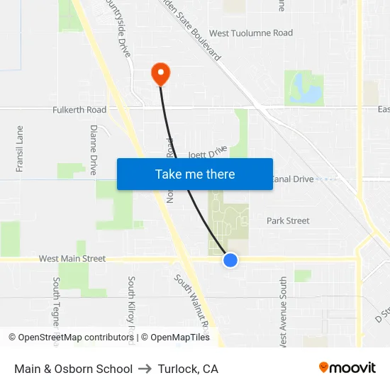 Main & Osborn School to Turlock, CA map
