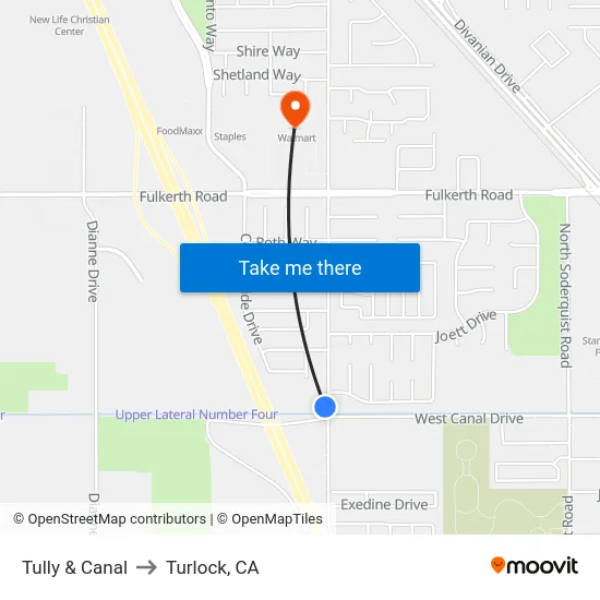 Tully & Canal to Turlock, CA map