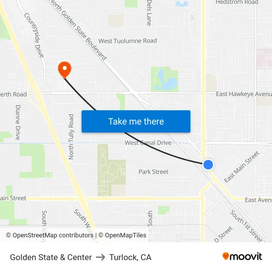 Golden State & Center to Turlock, CA map