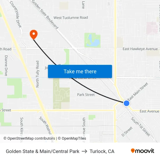 Golden State & Main/Central Park to Turlock, CA map