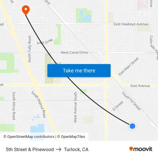5th Street & Pinewood to Turlock, CA map