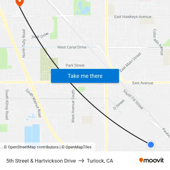 5th Street & Hartvickson Drive to Turlock, CA map