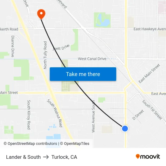 Lander & South to Turlock, CA map