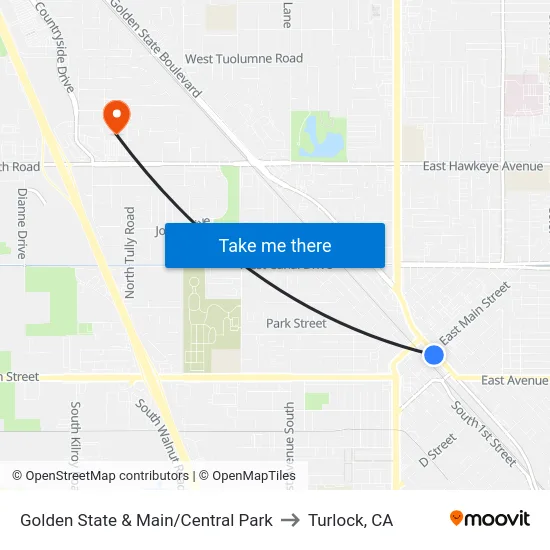 Golden State & Main/Central Park to Turlock, CA map