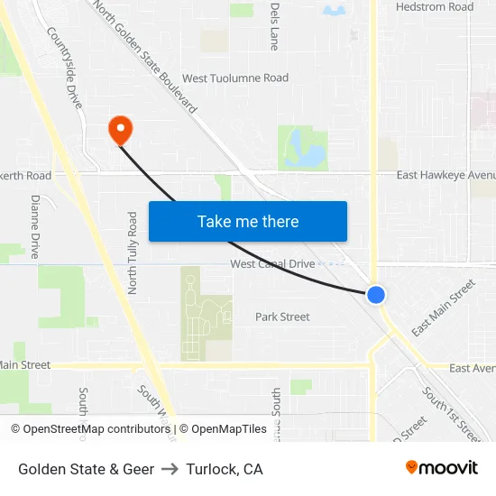 Golden State & Geer to Turlock, CA map