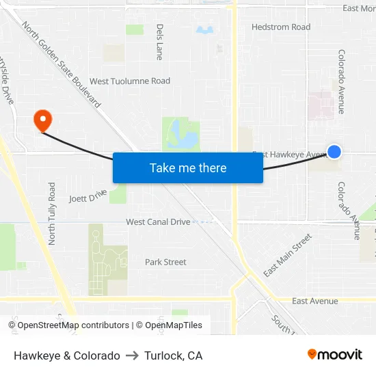 Hawkeye & Colorado to Turlock, CA map