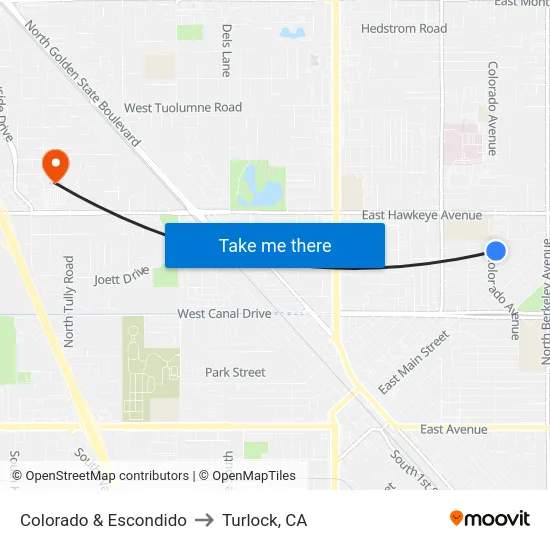 Colorado & Escondido to Turlock, CA map
