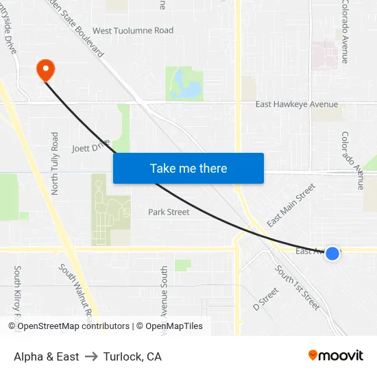 Alpha & East to Turlock, CA map