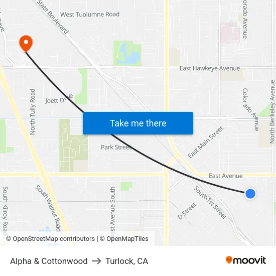 Alpha & Cottonwood to Turlock, CA map