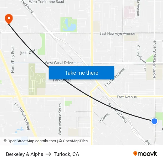 Berkeley & Alpha to Turlock, CA map