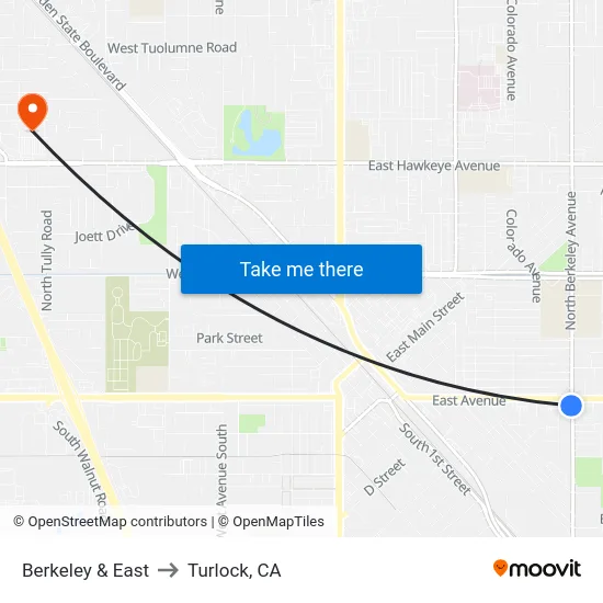 Berkeley & East to Turlock, CA map