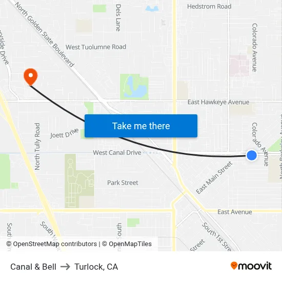 Canal & Bell to Turlock, CA map