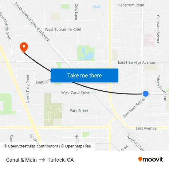 Canal & Main to Turlock, CA map
