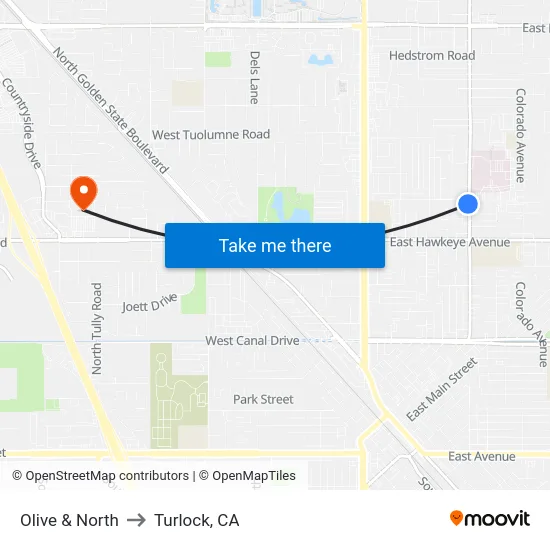 Olive & North to Turlock, CA map