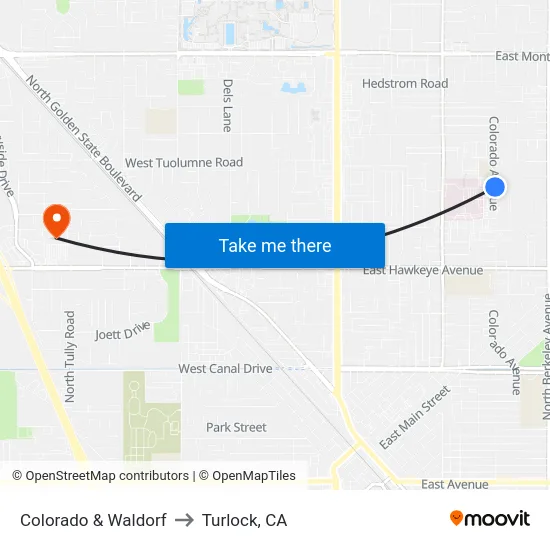 Colorado & Waldorf to Turlock, CA map