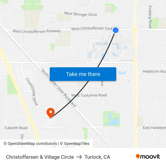 Christoffersen & Village Circle to Turlock, CA map