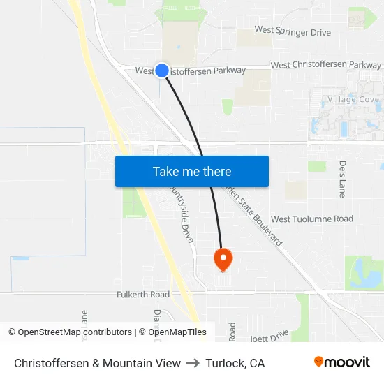 Christoffersen & Mountain View to Turlock, CA map
