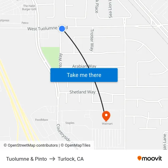 Tuolumne & Pinto to Turlock, CA map