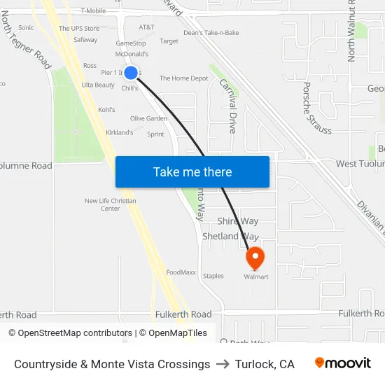Countryside & Monte Vista Crossings to Turlock, CA map