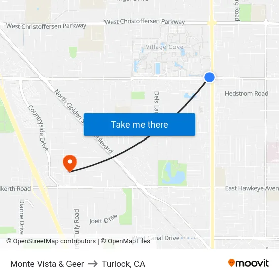 Monte Vista & Geer to Turlock, CA map