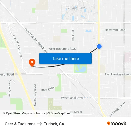 Geer & Tuolumne to Turlock, CA map