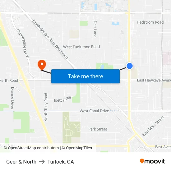 Geer & North to Turlock, CA map