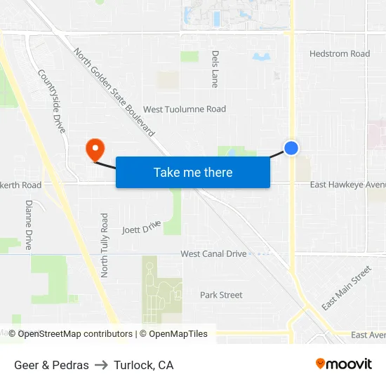 Geer & Pedras to Turlock, CA map