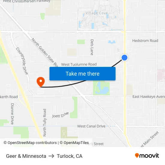 Geer & Minnesota to Turlock, CA map