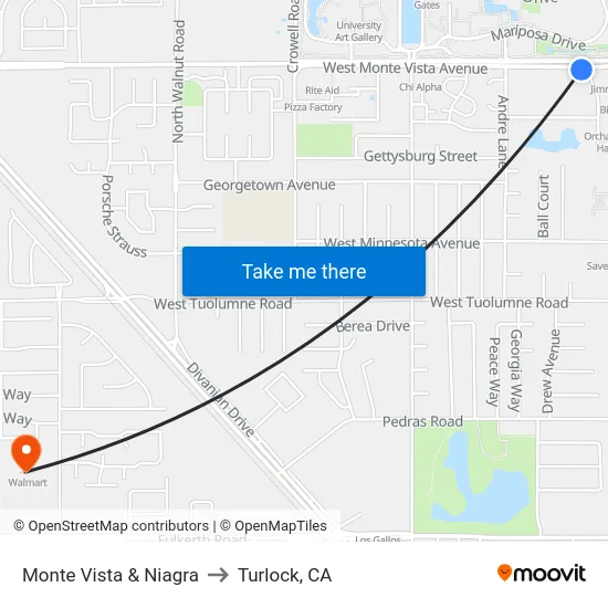 Monte Vista & Niagra to Turlock, CA map