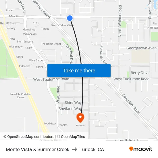 Monte Vista & Summer Creek to Turlock, CA map