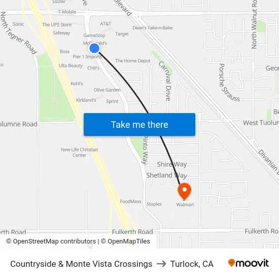 Countryside & Monte Vista Crossings to Turlock, CA map